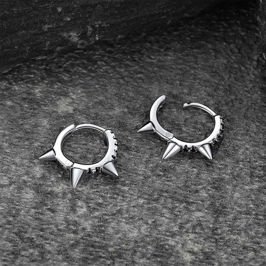 Sterling Silver Spike Hoop Earrings with Black Onyx