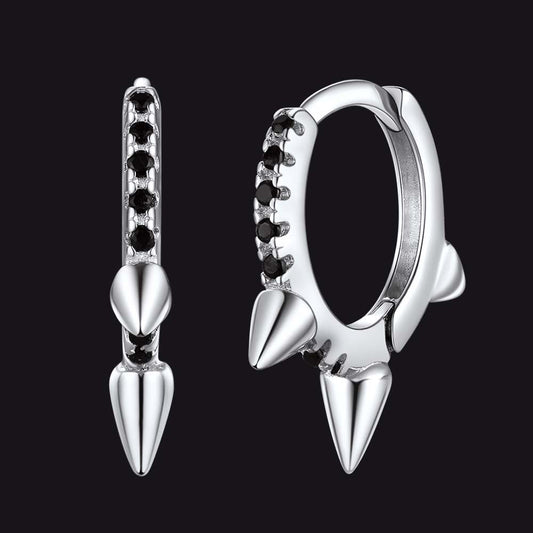 Sterling Silver Spike Hoop Earrings with Black Onyx