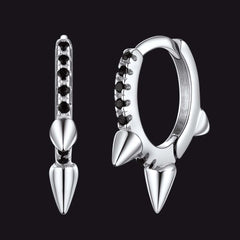 Sterling Silver Spike Hoop Earrings with Black Onyx