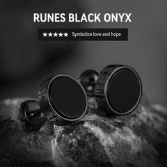 Brincos de pino Viking Rune de prata esterlina com runas Viking Rune de ônix preto para homens