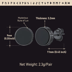 Brincos de pino Viking Rune de prata esterlina com runas Viking Rune de ônix preto para homens