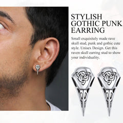 Sterling Silver Viking Raven Skull Earrings Studs With Celtic Knot For Men