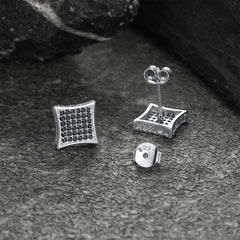 Men's Square Cubic Zirconia Stud Earrings with Viking Runes