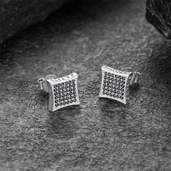 Men's Square Cubic Zirconia Stud Earrings with Viking Runes