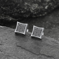 Men's Square Cubic Zirconia Stud Earrings with Viking Runes