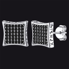Men's Square Cubic Zirconia Stud Earrings with Viking Runes