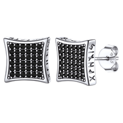 Men's Square Cubic Zirconia Stud Earrings with Viking Runes