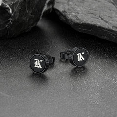 Brincos de ônix preto com runa viking gravada com