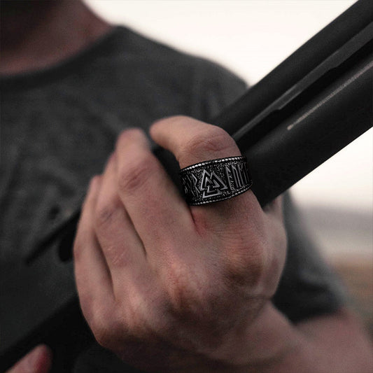 Anel de Runa Valknut Viking Nórdico Masculino