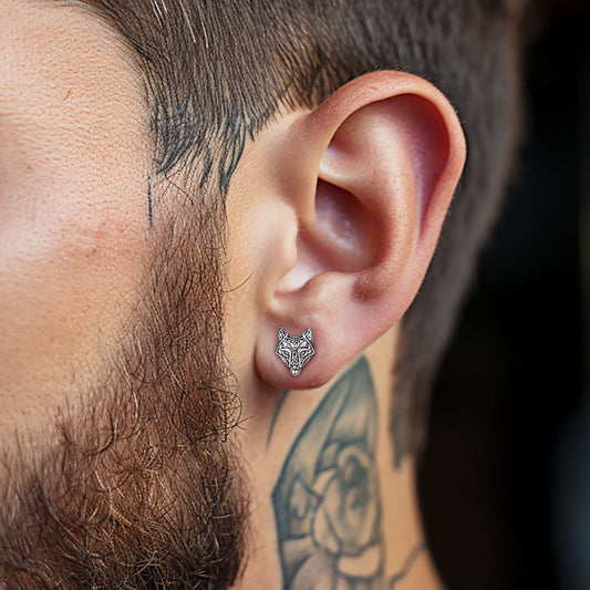 Sterling Silber Wikinger Keltischer Wolf Ohrstecker für Männer