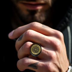 Anel Viking Bússola Vegvisir Runas Masculino