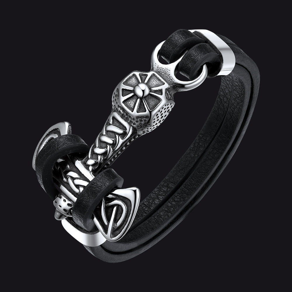 Wikinger Mjolnir Thors Hammer Lederarmband