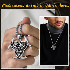 Colar Viking Triplo Chifre Odin Crescente Triquetra Charme Amuelt Masculino