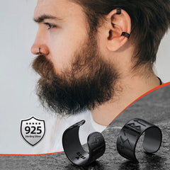 Brincos de orelha tipo punho com runa viking de prata esterlina e runas nórdicas vikings para homens em