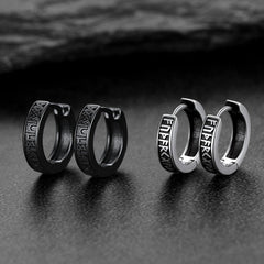 Brincos de argola Huggie com runas Viking de prata esterlina e runas Viking nórdicas