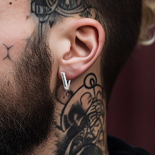 Triangle Huggie Hoop Earrings with Viking Runes For Men