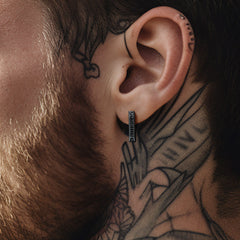 Triangle Huggie Hoop Earrings with Viking Runes For Men