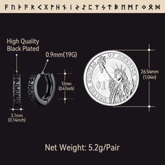 Brincos de argola Huggie com runas nórdicas Viking Runas nórdicas para homens e mulheres