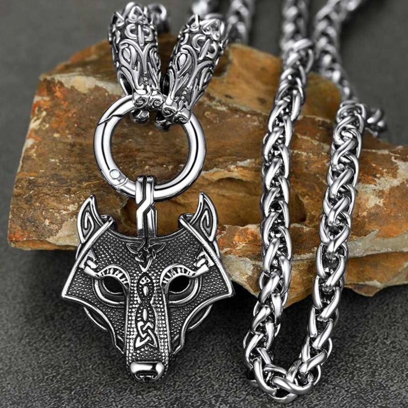 Colar com pingente de lobo viking, corrente de corda de lobo para homens