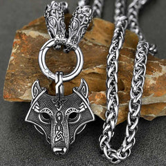 Colar com pingente de lobo viking, corrente de corda de lobo para homens