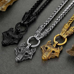 Colar com pingente de lobo viking, corrente de corda de lobo para homens