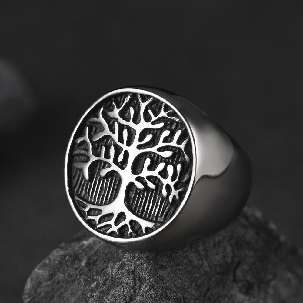Vintage Tree Life Signet Ring Men