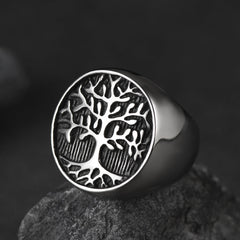 Vintage Tree Life Signet Ring Men