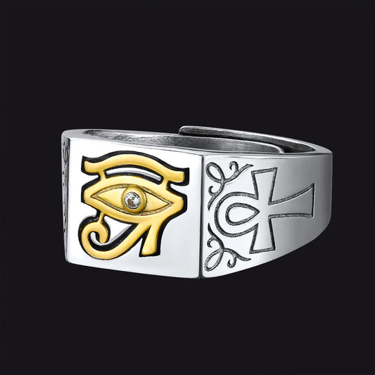 Anel de Horus com Olho de Prata Esterlina 925 Ankh Masculino