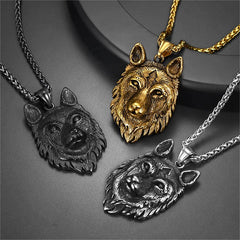 Wikinger-Halskette mit Anhänger, wilder Wolf, nordischer Schmuck für Männer