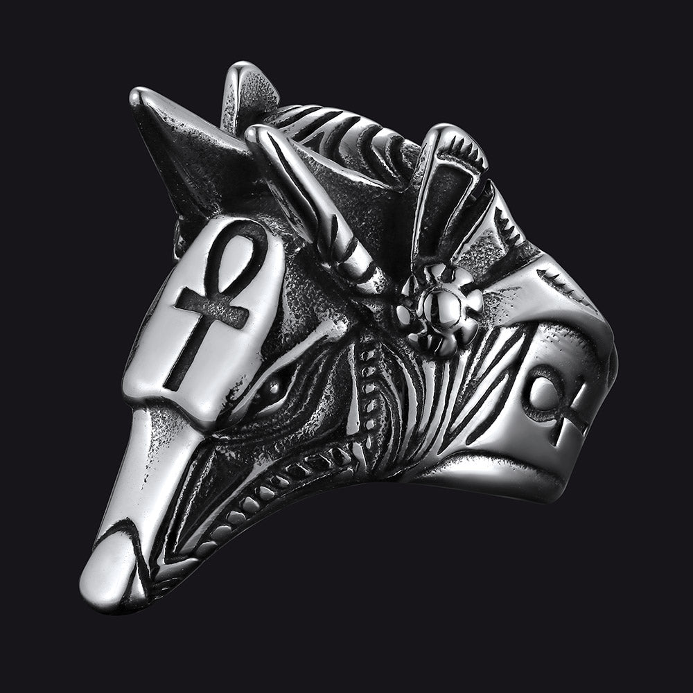 Altägyptischer Anubis-Ring Ankh-Kreuz für Männer
