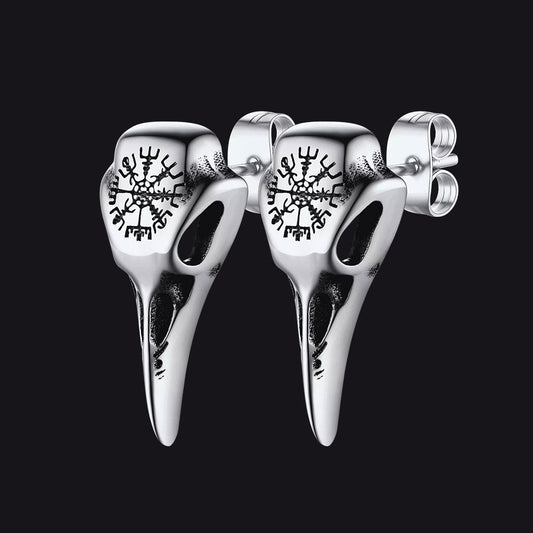 Brincos de pino com caveira Viking Raven e runa Viking com Vegvisir Viking para homens e mulheres