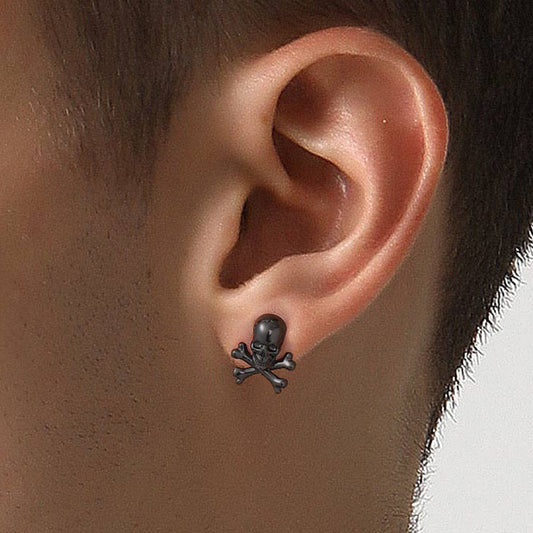 Brincos de pino com caveira punk e ossos cruzados para homens