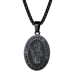 Colar masculino oval cristão com medalha de proteção de São Cristóvão