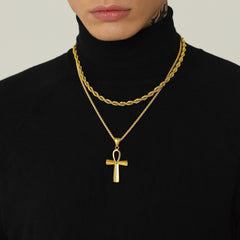 Colar de cruz egípcia copta Ankh para homens e mulheres