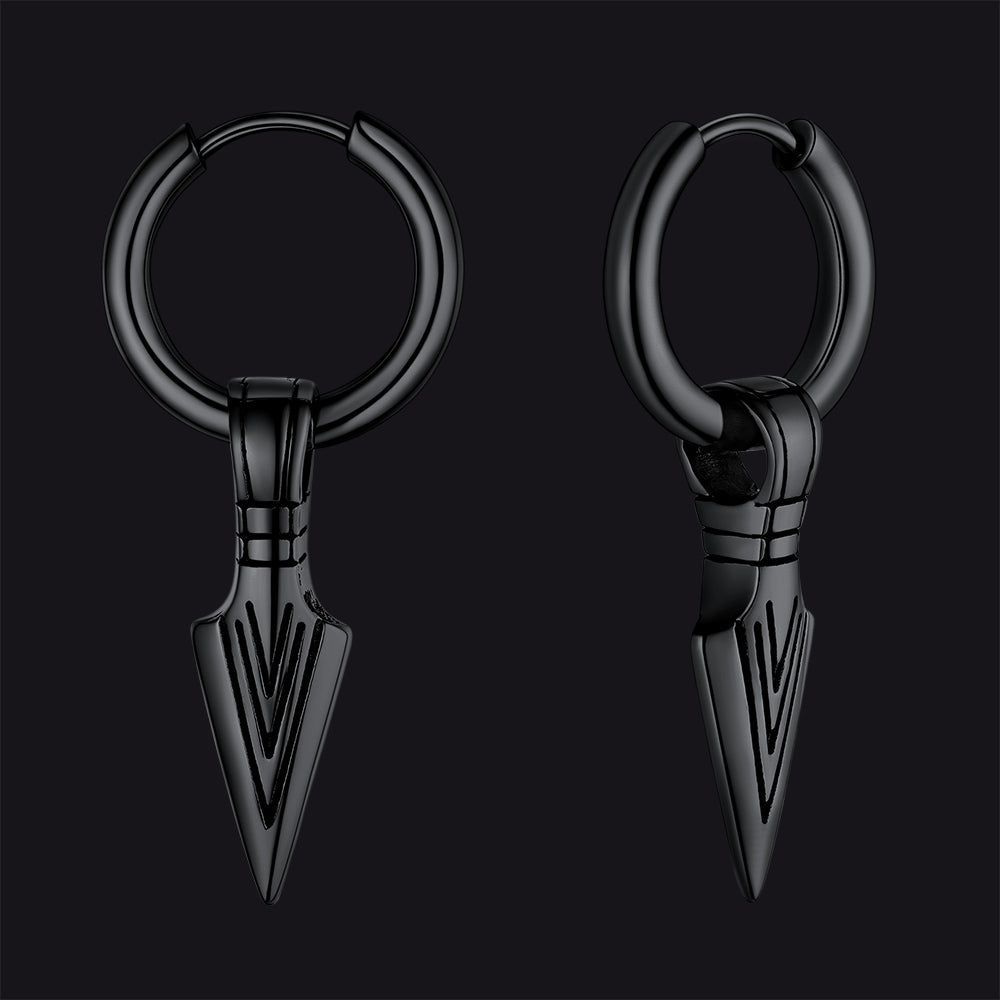 Brincos de argola com ponta de flecha e runa viking nórdica, Gungnir, para homens
