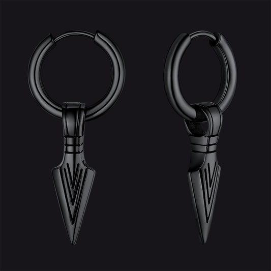 Brincos de argola com ponta de flecha e runa viking nórdica, Gungnir, para homens