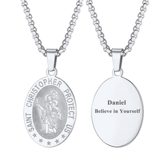 Colar masculino oval cristão com medalha de proteção de São Cristóvão
