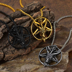 Colar de pentagrama de cabra satânico Baphomet para homens e mulheres