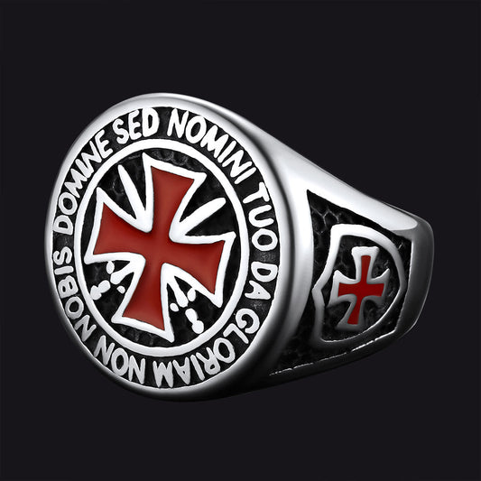 Anel masculino com cruz dos Cavaleiros Templários Vermelhos