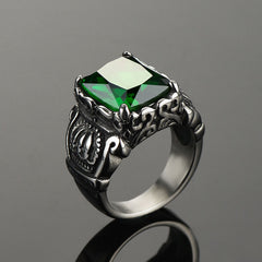 Vintage Crystal Crown Green Emerald Ring Men
