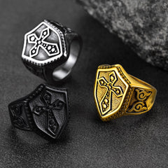 Shield Crusader Templar Cross Stainless Steel Ring Men