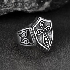 Shield Crusader Templar Cross Stainless Steel Ring Men