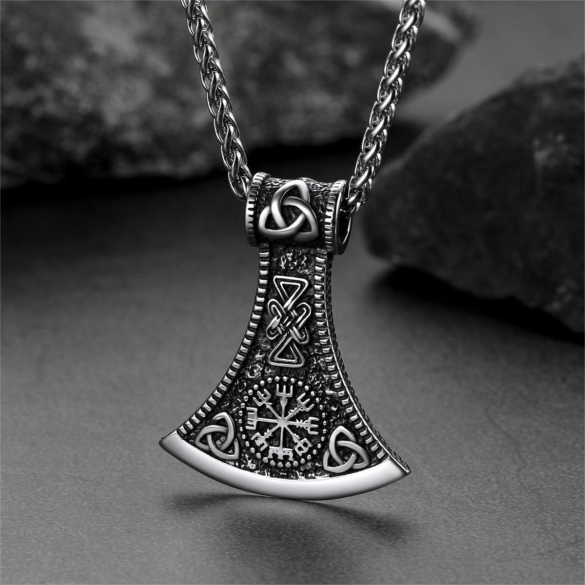 Colar com pingente Viking Battle Axe e bússola masculino