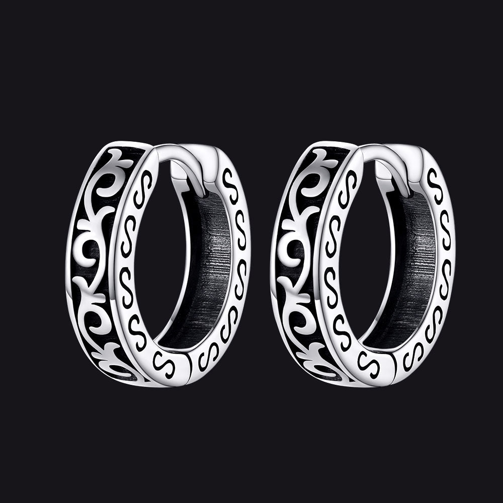 Brincos de argola Huggie Celtic Vine de prata esterlina para homens