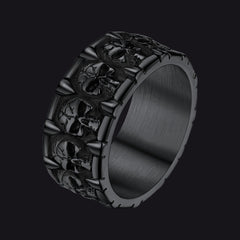 Anel de sinete gótico de ônix preto com caveira masculina