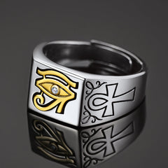 Anel de Horus com Olho de Prata Esterlina 925 Ankh Masculino