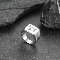 Stainless Steel Biker Signet Ring Men