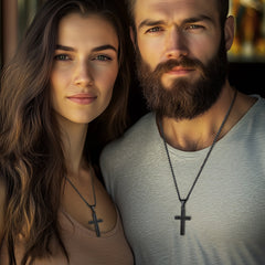 Colar de cruz de esmalte preto cristão para homens e mulheres