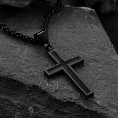 Colar de cruz de esmalte preto cristão para homens e mulheres