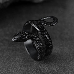 Punk Coiled Snake Stainless Steel Ring Men Women